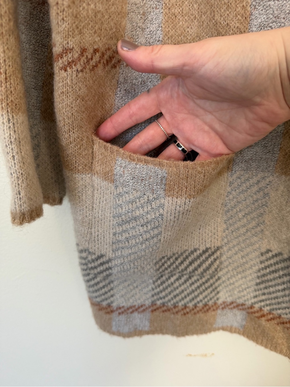 Joseph A Hooded Plaid Open-Front Cardigan Coatigan Grey Beige 1X - Picture 9 of 14